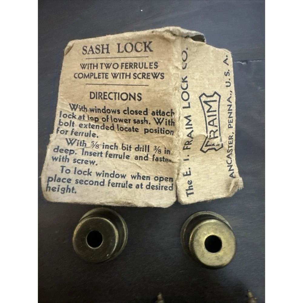 Vintage‎ Fraim Window Sash Lock Brass with Hardware And Key USA